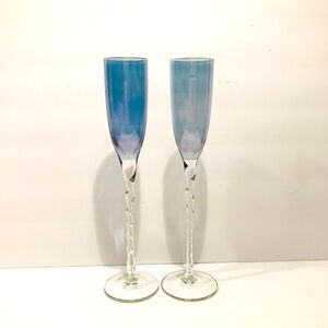 Vintage Royal Danube Romania Set of 2 Rare Champagne Glasses 11.5” Tall
